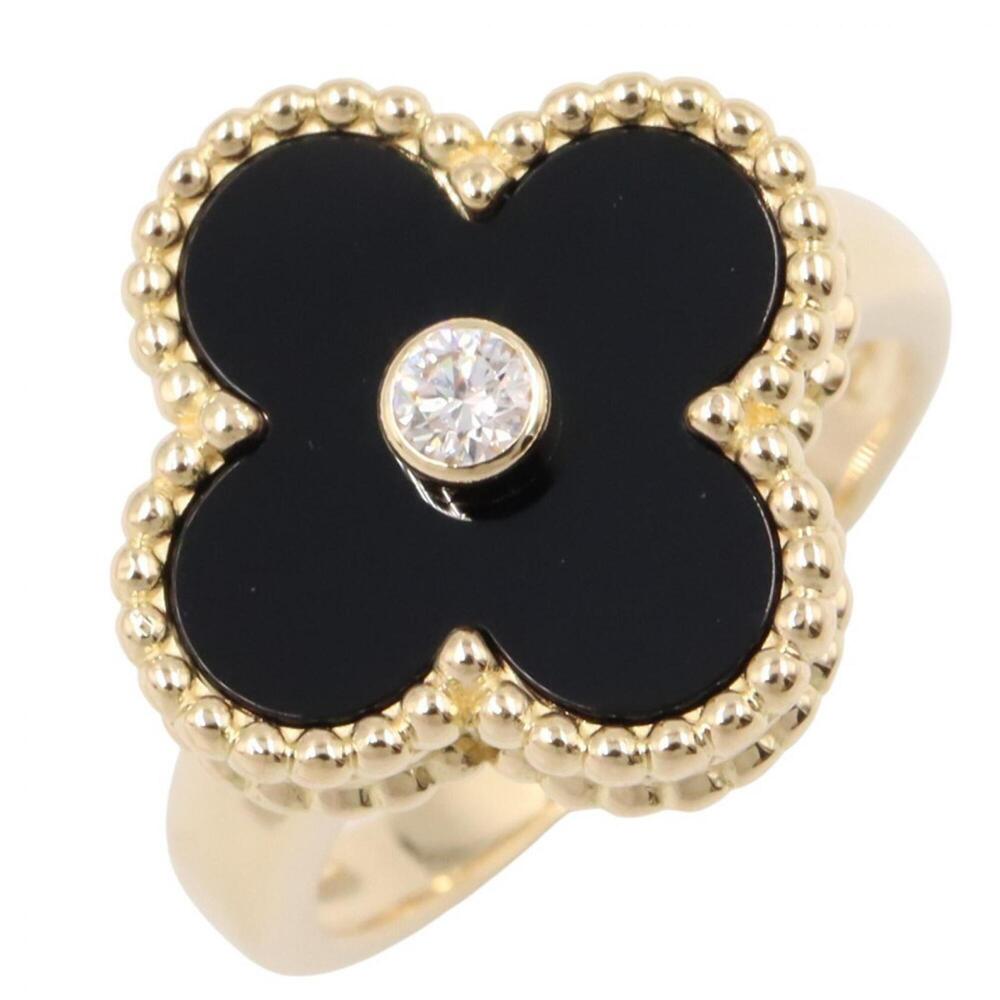 Van Cleef & Arpels Vintage Alhambra Onyx 1PD Ring - 18K (Yellow Gold) Diamond...